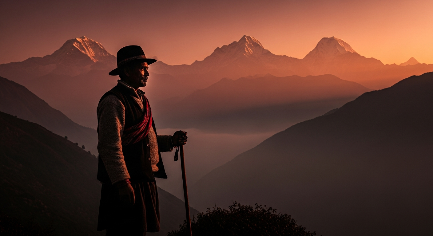 Guide looking at mountains